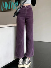Lunivop Grape Purple Women Casual Trousers Spring Corduroy Chic Loose Straight All Match High Waist